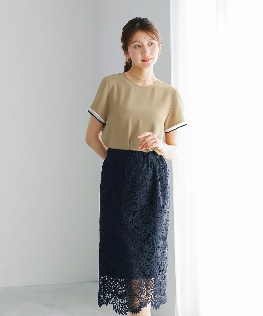 一枚で華やぐ 】 スカラップレース・ロングタイトスカート（776036