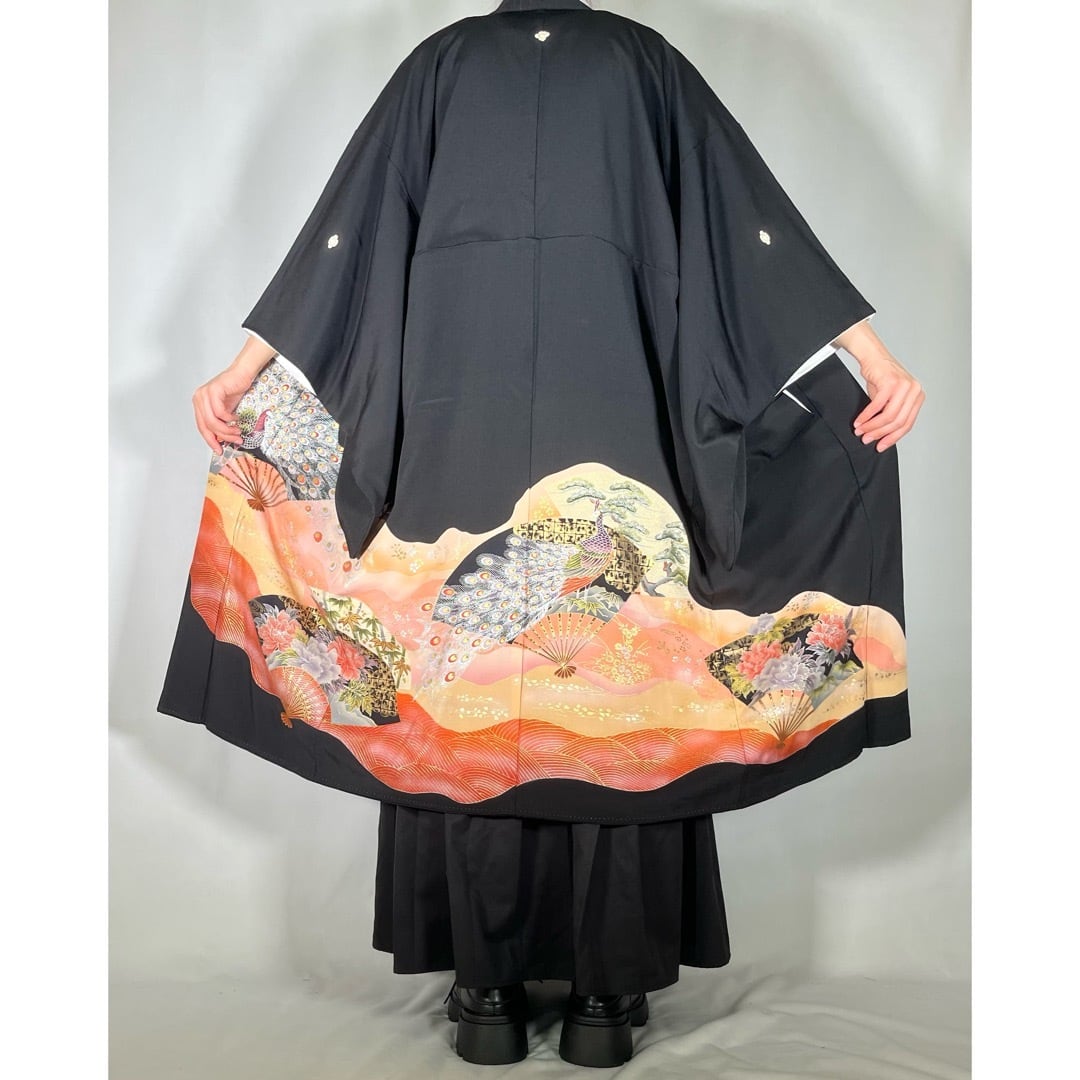 着物リメイク コート 藍染 古布 スタンドカラー 紬 裏地あり 