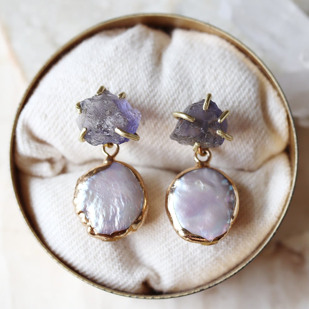 天然石☆超大粒アゲートドゥルージーのピアス14kgf