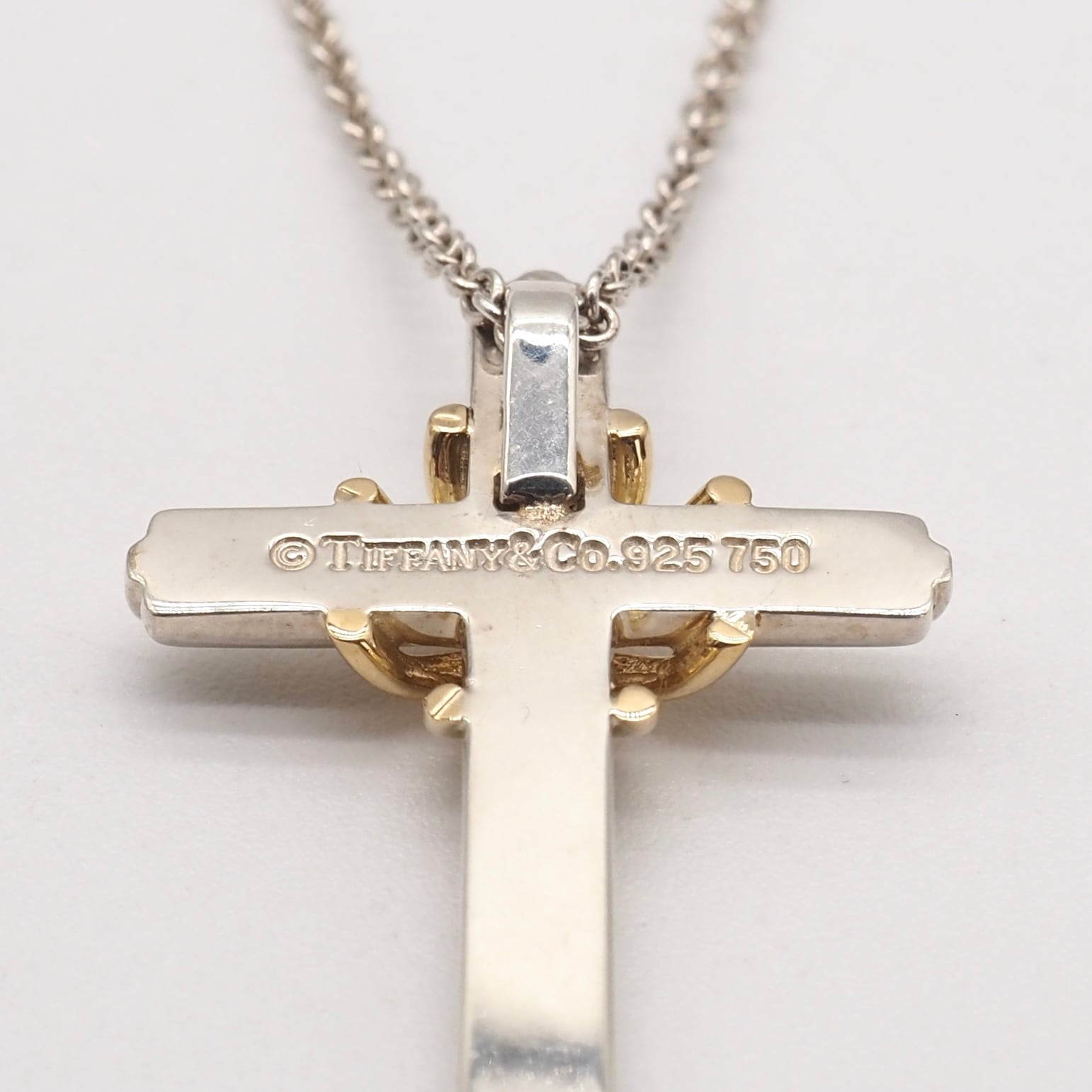 極美品 オールドティファニー シグネチャークロス コンビ シルバー925 k18 Tiffany&Co. シグネチャークロスコンビネックレス シルバー925 K18