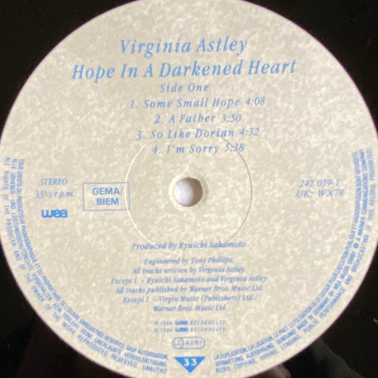 LP】Virginia Astley – Hope in a Darkened Heart | マメシバレコード
