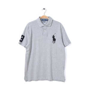 ポロラルフローレン ビッグポニー 鹿の子 ポロシャツ グレー 半袖 CUSTOM SLIM FIT ナンバリング POLO RALPH LAUREN メンズL 古着 @CC0155