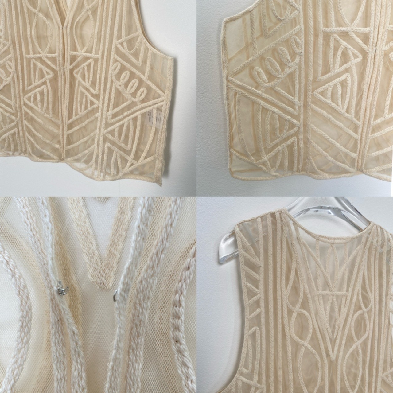 シアー幾何学柄デザインvest/アイボリー