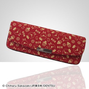 Suicaのペンギン印傳メガネケース(スイーツ柄・赤革×白漆)