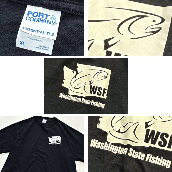 1点物◇PORT釣りWSF黒バックプリントTシャツ古着メンズXLレディースOK