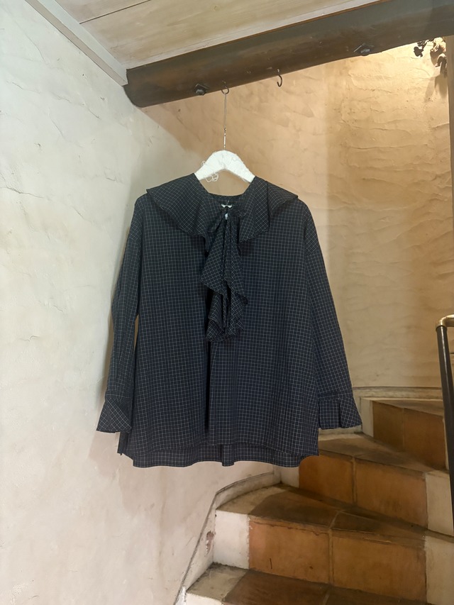 ROBE de PEAU | 2-WAY FRILL COLLAR BLOUSE-black check