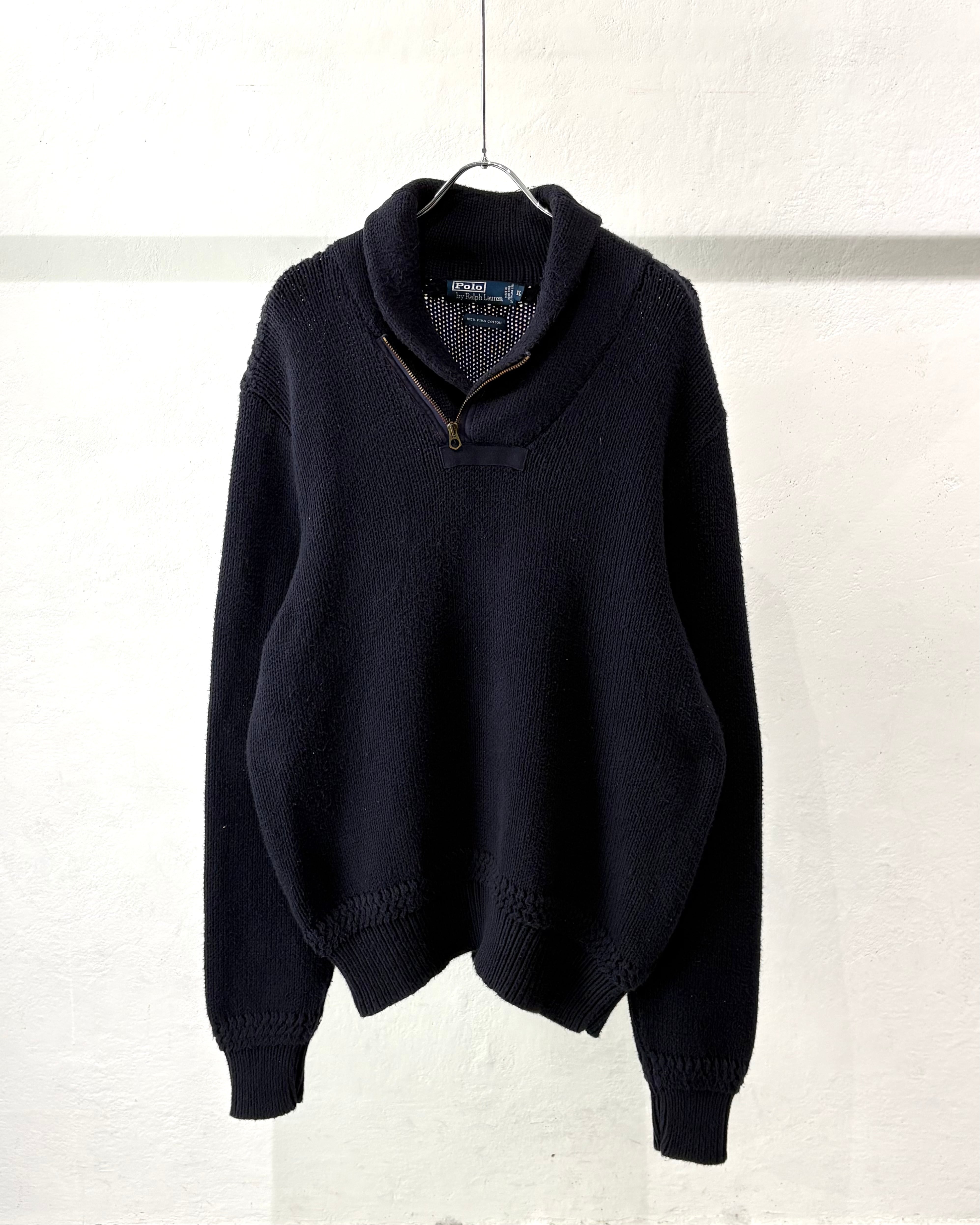 90s Ralph Lauren Half-Zip Shawl Collar Cotton Knit