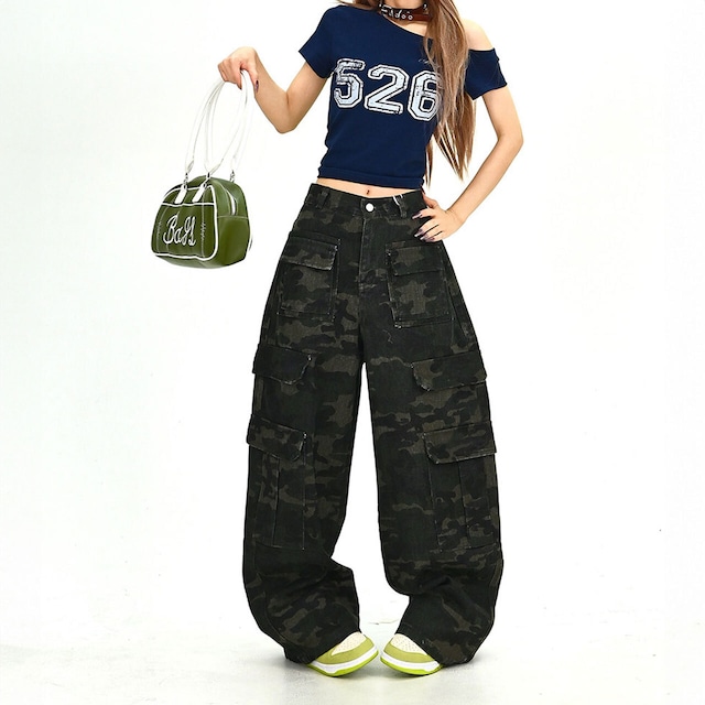 ルーズフォルムカモフラパターンカーゴパンツ 1col R01905