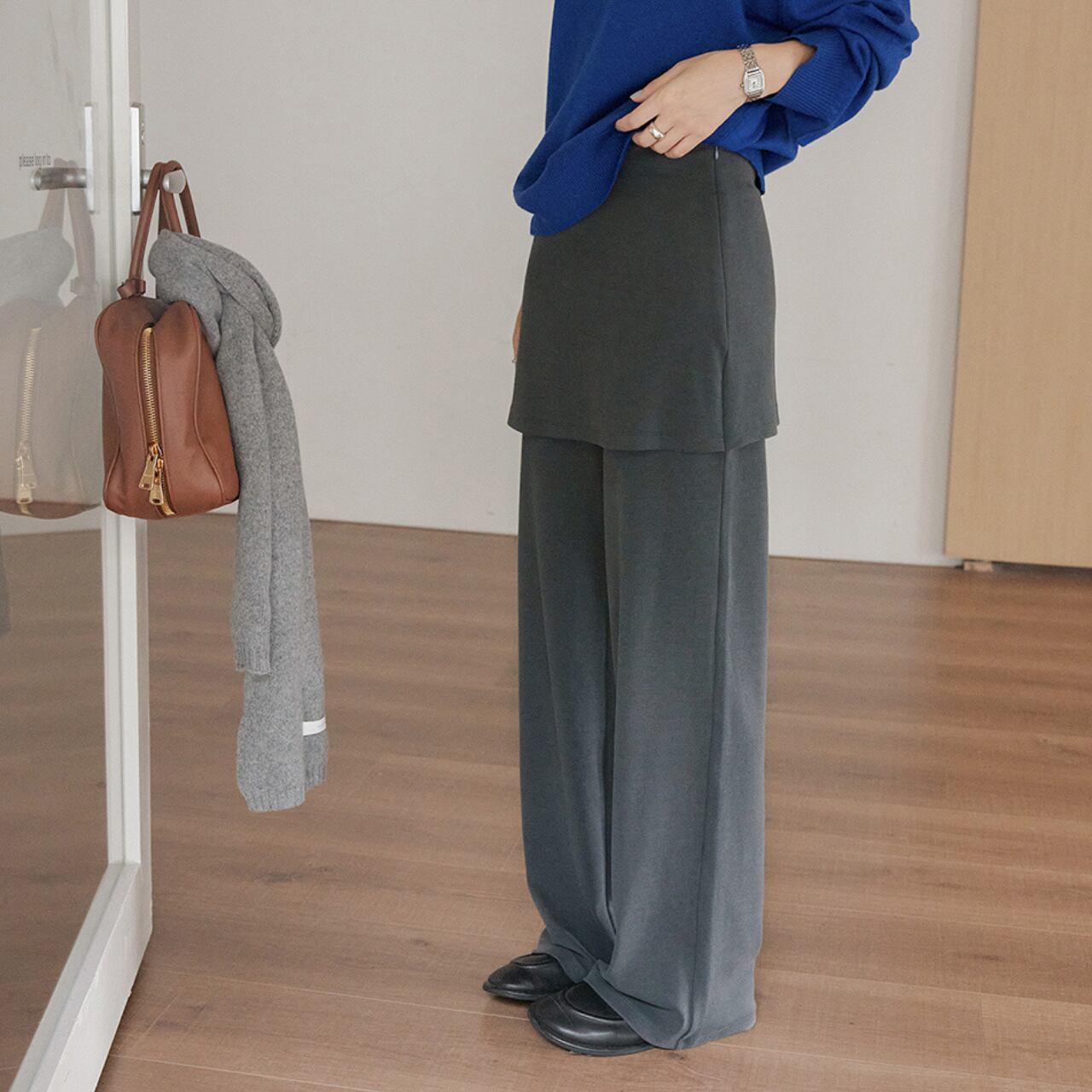 レイヤードラップスカートパンツ　a0647