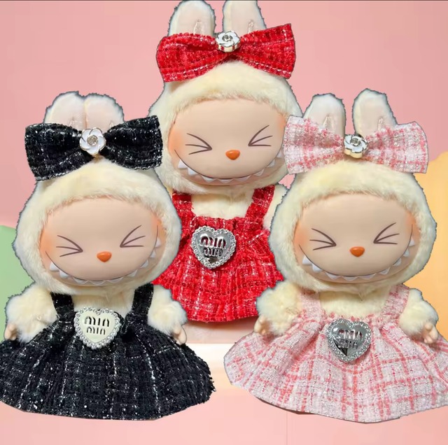 ラブブ（Labubu）ドール用 ツイードワンピース＆リボンセット（全8色）