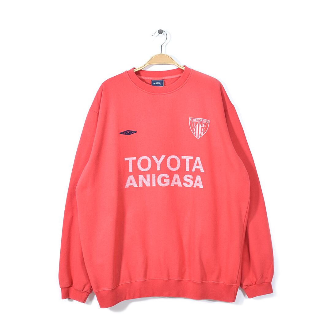 00s アンブロ スペインクラブチーム CDルーゴ スウェット サッカー YOYOTA ANIGASA 赤 レッド トレーナー UMBRO サイズL 古着 @CF0765