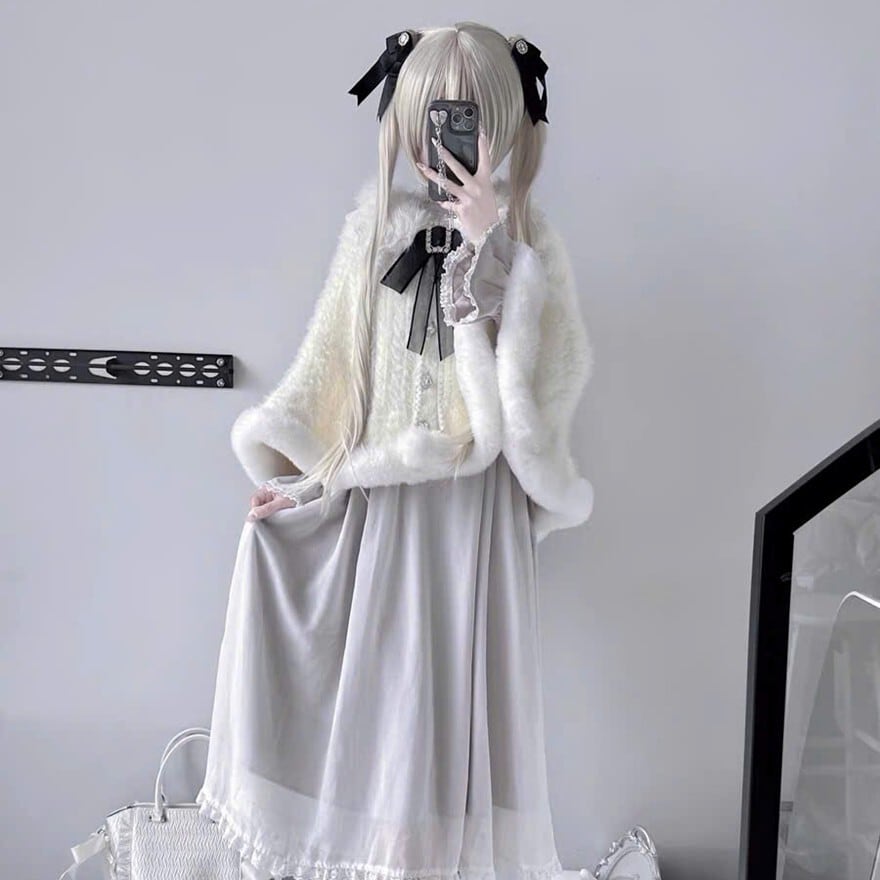 量産型 ロリィタ 冬の恋人 ふわふわ ケープコート 双子コーデ