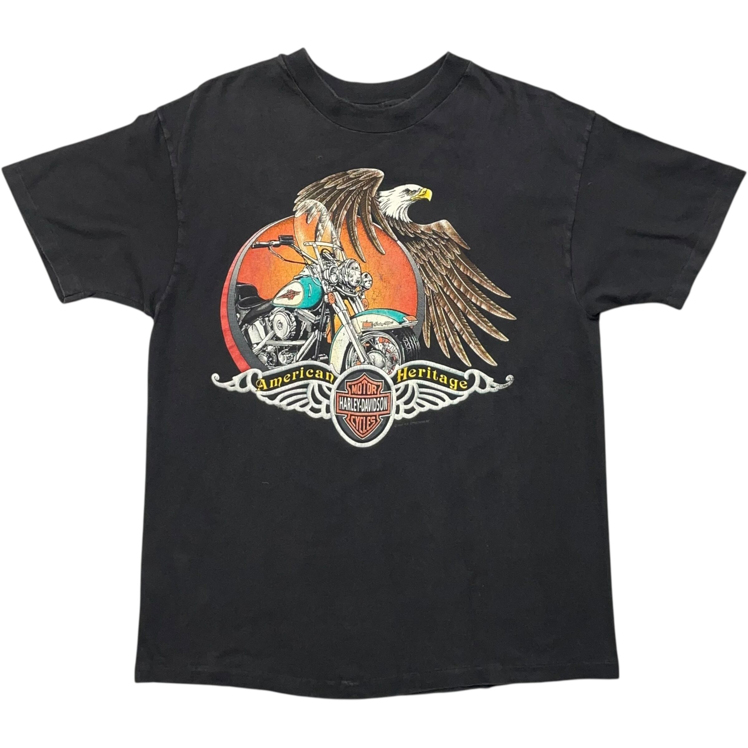《L》Harley-Davidson ハーレーダビッドソン Tシャツ モーターサイクル イーグル ロゴ 両面プリント シングルステッチ 90年代 vintage no.8426
