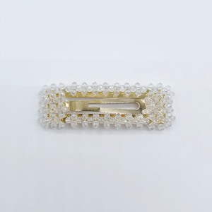 WHITE BEADS RACTANGLE HAIR PIN ホワイト