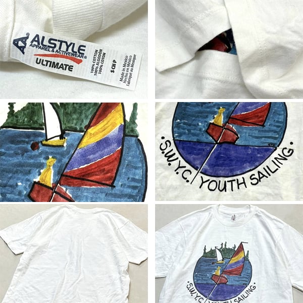 1点物◇AAAヨット自然プリント白Tシャツ古着メンズSMレディースOK 