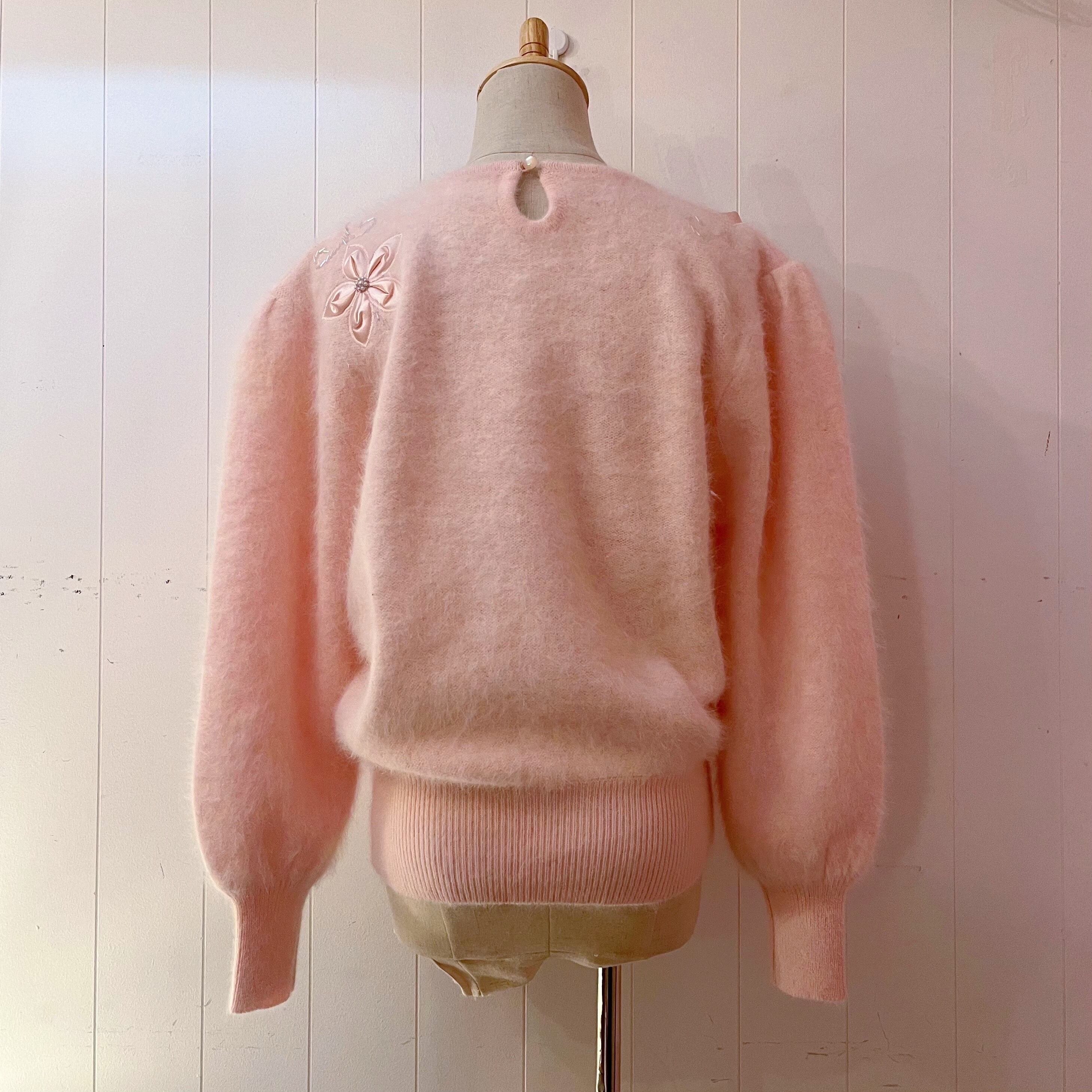 flower beads pink knit sweater