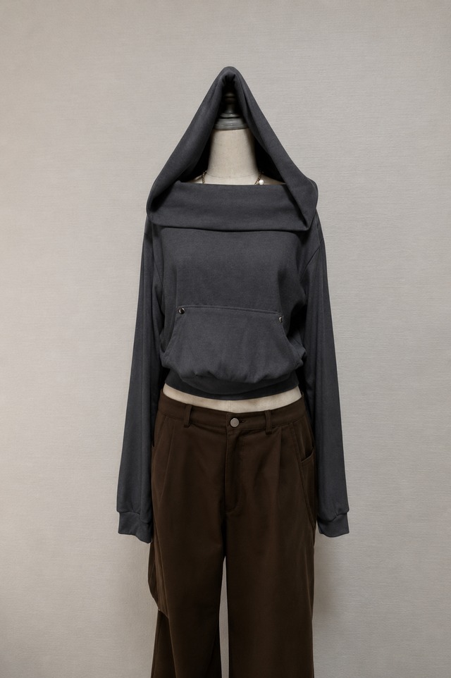 Studs Off-Shoulder C/S Hoodie (Charcoal gray) 2603-71-012