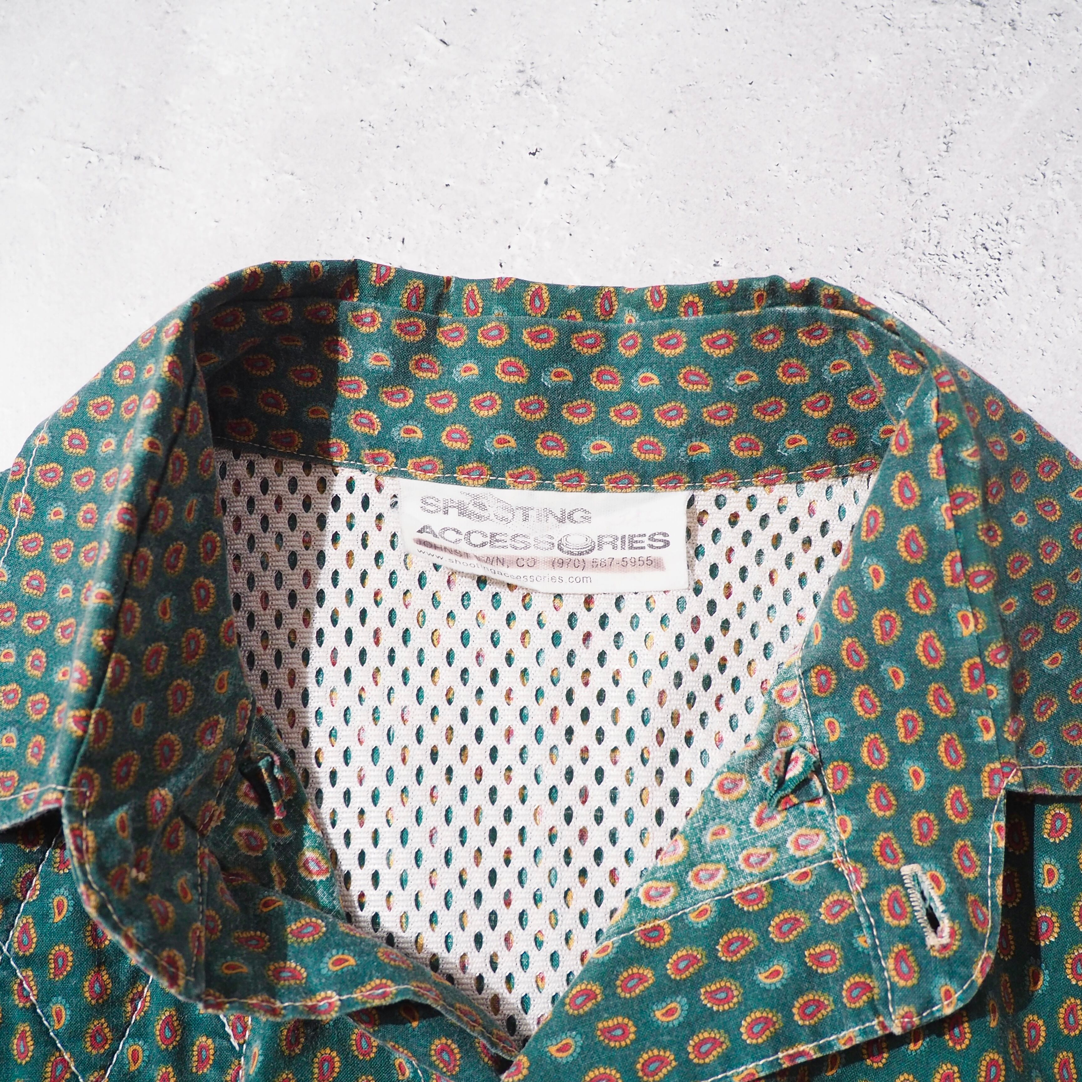 1990s Dull Green × Paisley pattern Vintage loose Hunting shirt