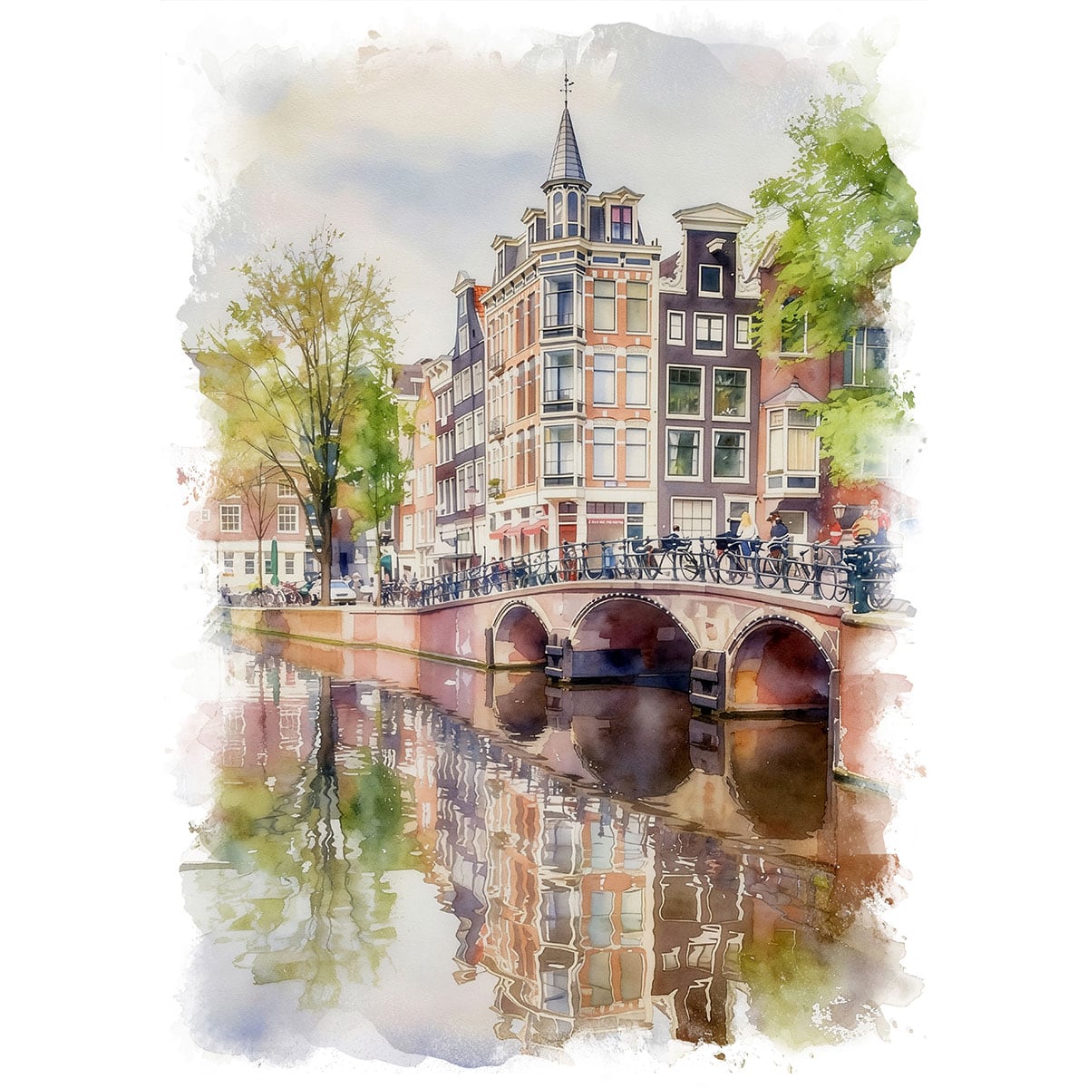 絵画 風景画(街並み) オランダ アムステルダムの街並み インテリア