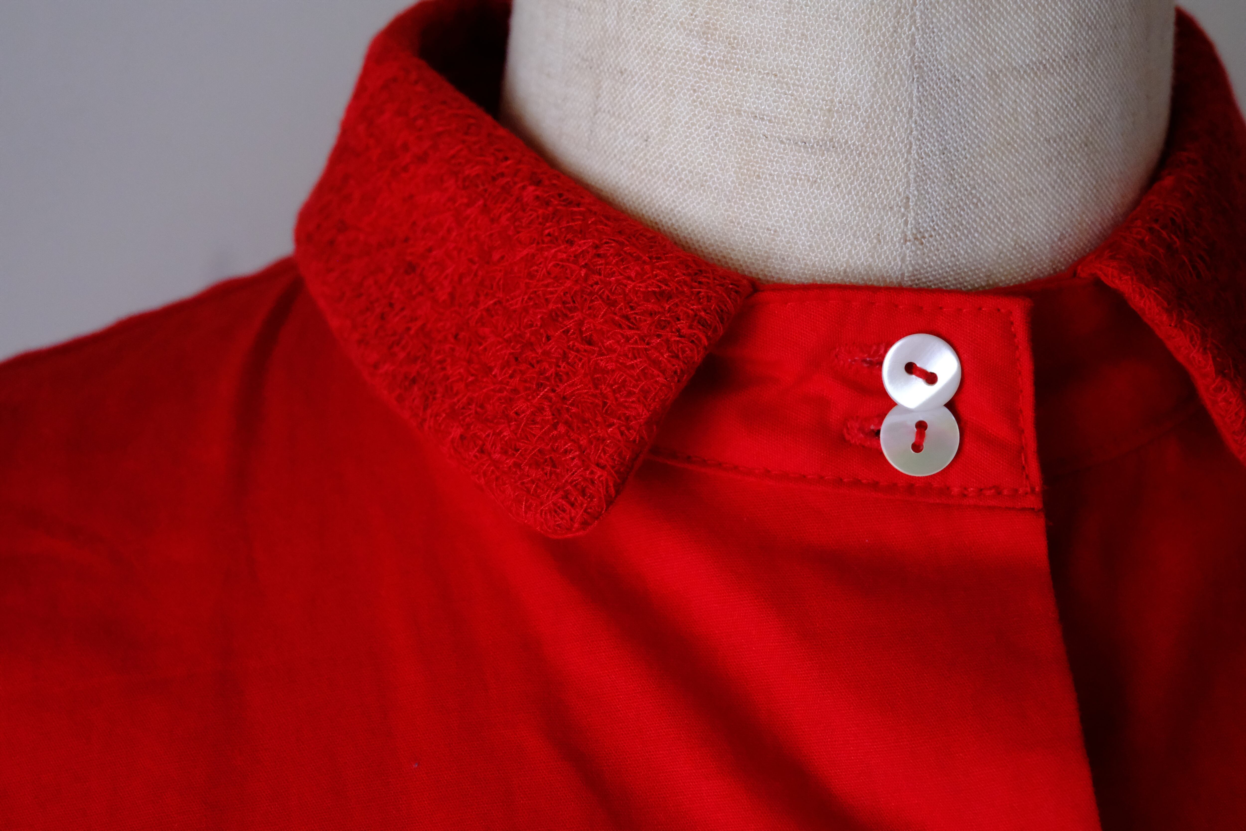 半袖スタンドカラーブラウス cl-133(赤)