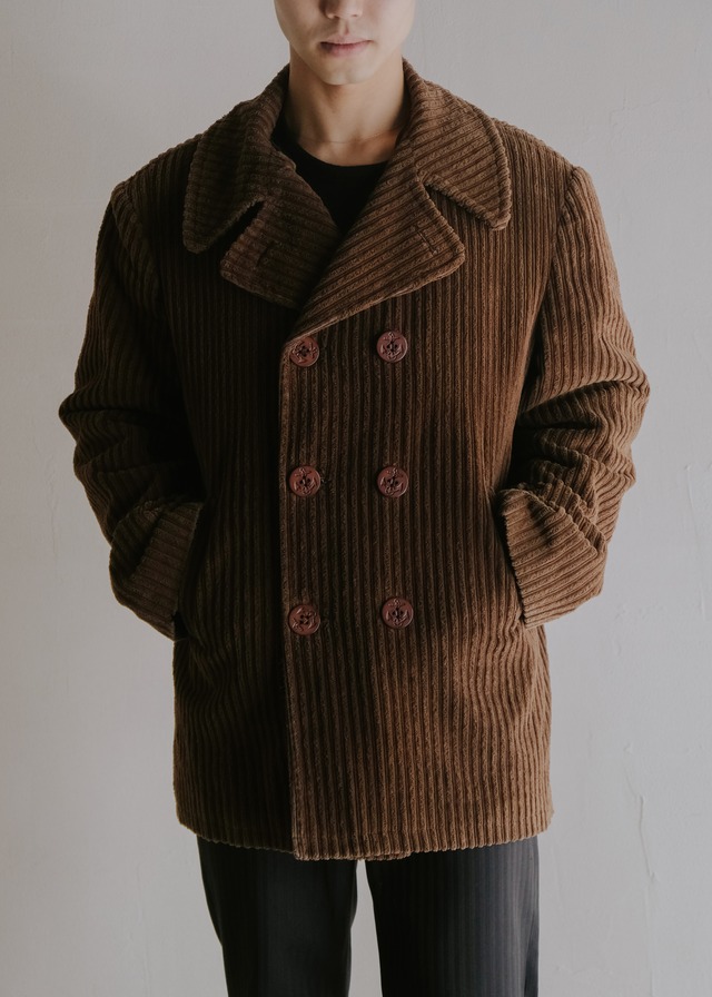 80's euro vintage wide-wale corduroy pea coat