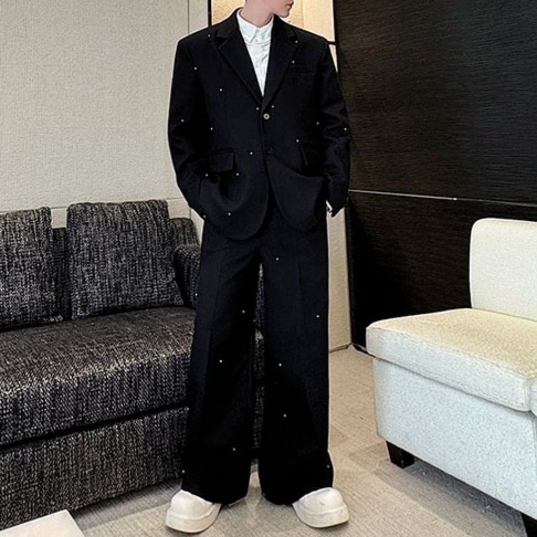 ビーズ装飾 ルーズシルエットスーツ セットアップ D11280 | 韓国メンズ