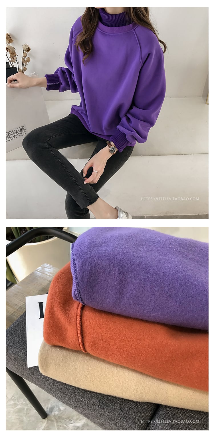 カジュアル 裏起毛 ゆったり リブハイネック トレーナー スウェット