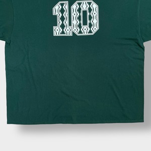 【PORT&COMPANY】3XL ビッグシルエット　ハングル ロゴ プリント Tシャツ バックプリント ナンバリング 背番号10 ディープグリーン 半袖 US古着