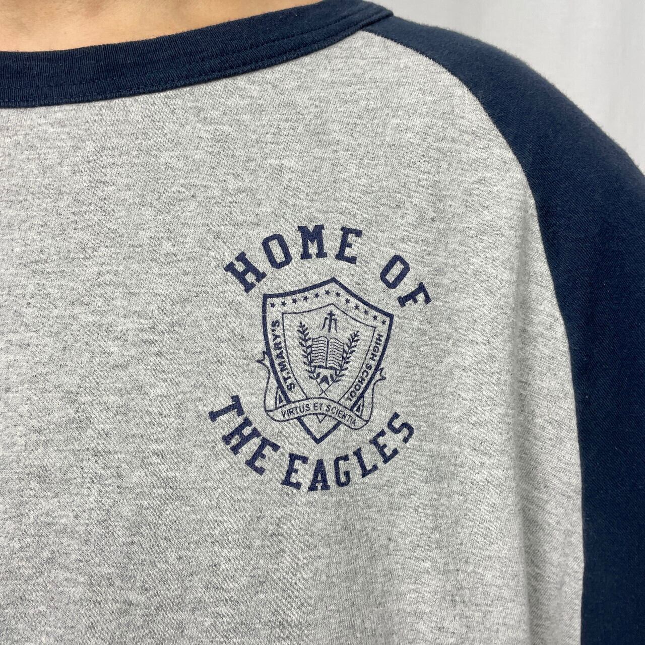 Champion Champion ラグランTシャツ グレー 灰黒 英字 7分袖 ゆるだぼ 古着