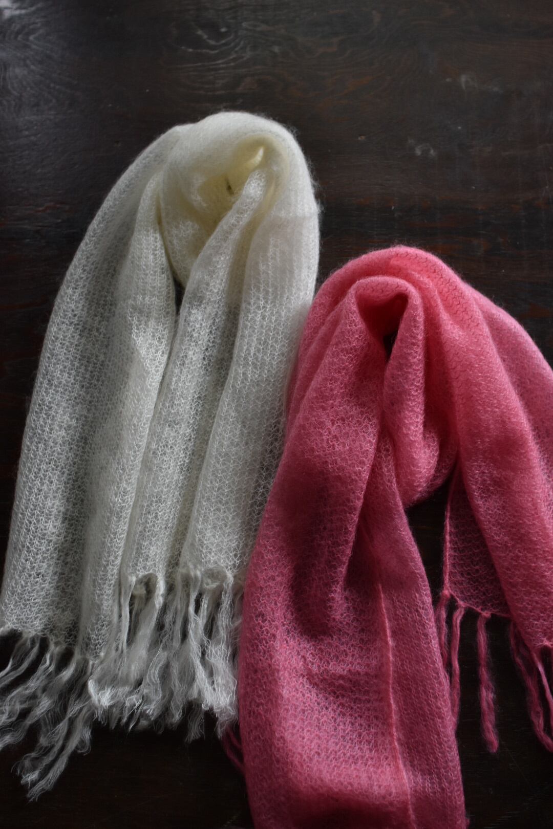 Baby Mohair Knit Scarf / PINK . WHITE