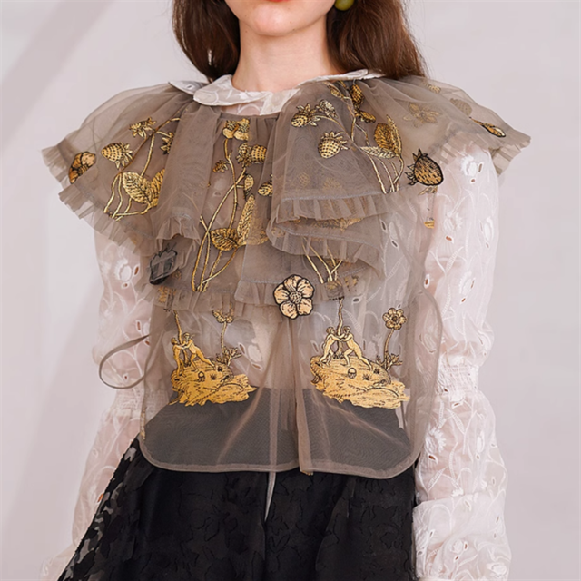 レトロ刺繍チュールベスト　10923