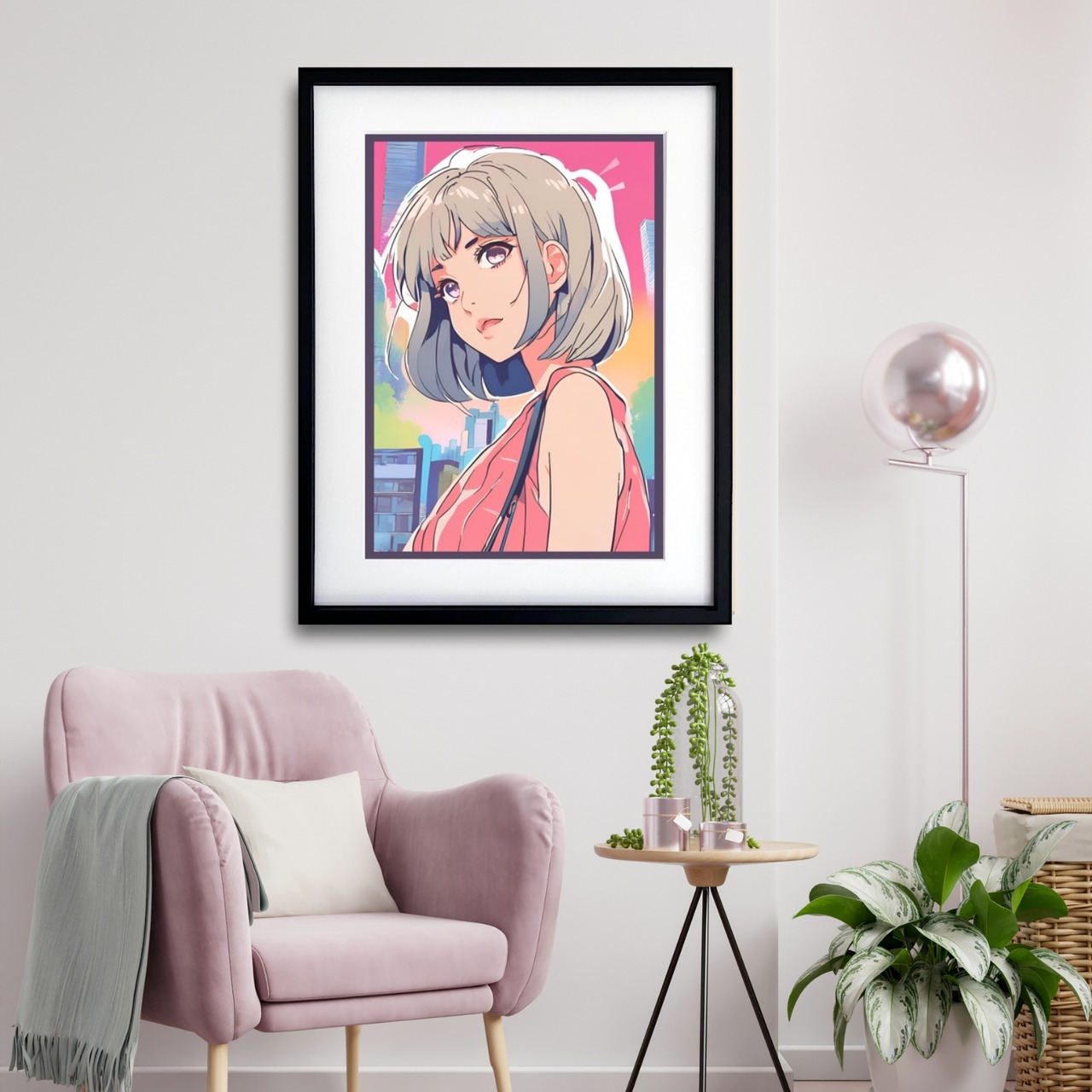 Bob Girl ⅲ｜レトロでかわいい女の子のアートポスター｜パステルカラーが空間をおしゃれに彩る人気作品｜A3ポスター