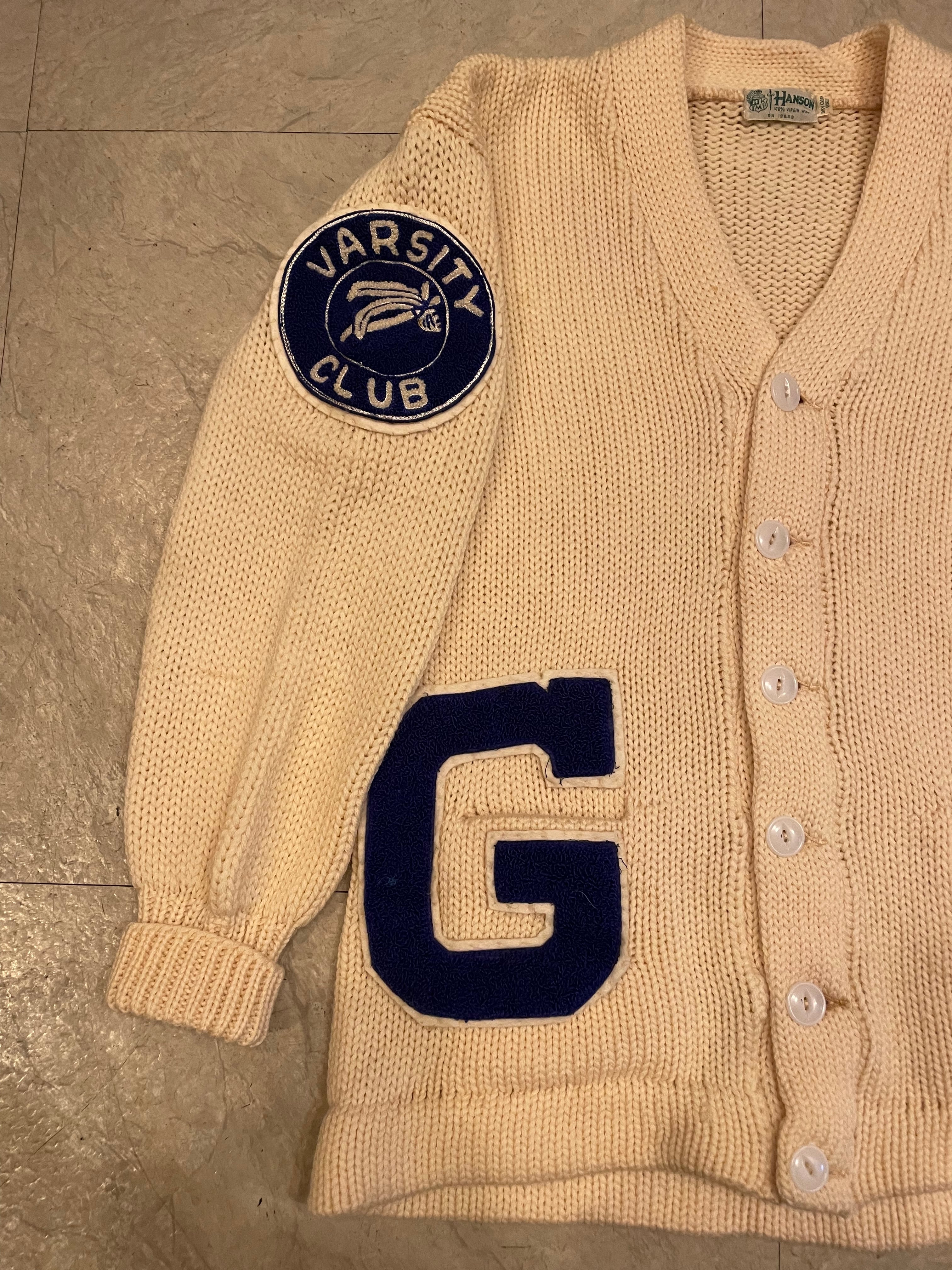 ~60年代 PRINCETON SWEATER ウールレタードニットカーディガン メンズM ヴィンテージ /eaa374942