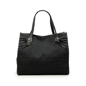 フェンディ ズッキーノ トートバッグ ブラック ネイビー キャンバス レザー レディース FENDI 【中古】