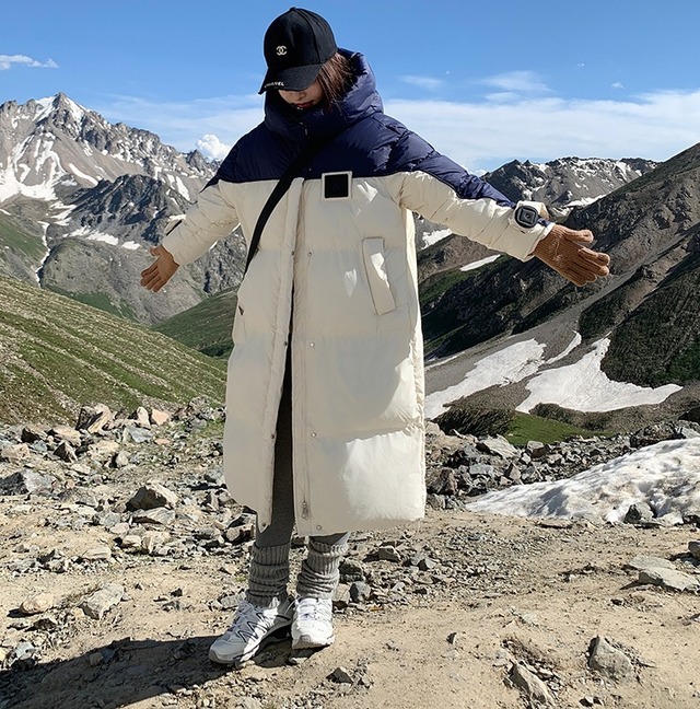 ベンチコート レディース おしゃれ ダウン ロング 中綿 ハーフ フード付き バイカラー 配色 コート アウター 秋冬 きれいめ 通勤 厚手 ゆったり 軽い 暖かい スキー 旅行 人気 シンプル カジュアル ゆったり あたたかい 上品 30代 40代 ブラック ピンク OU-1267CMY