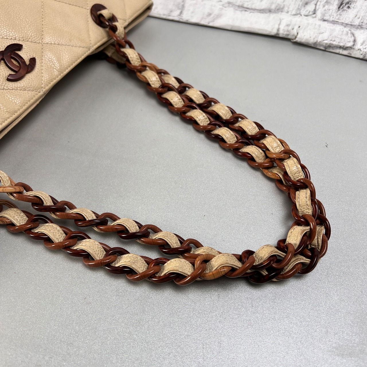 CHANEL シャネル ココマーク キャビアスキン トートバッグ ベージュ A-13746