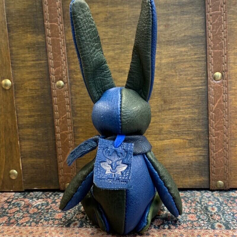 ジビエレザー鹿革ベルラビ★マイスターの手作り「ベルズラビット」ダークグリーン×ブルー　写真の1点販売です
