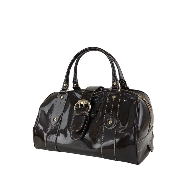 GUCCI グッチ ハンドバッグ ブラウン ベルト リボン エナメル ボストンバッグ vintage ヴィンテージ オールド dan4kc