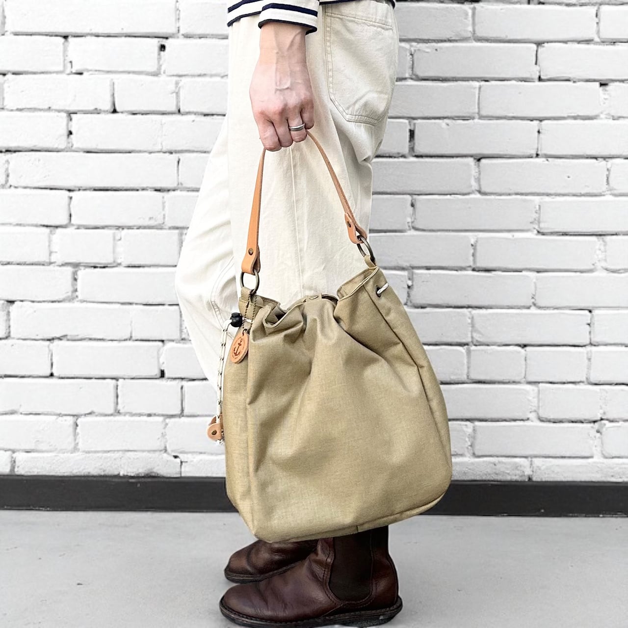 BALON:ベージュ×ベージュ(CORDURA 撥水加工ナイロン素材セミショルダーバッグ)<受注製作>