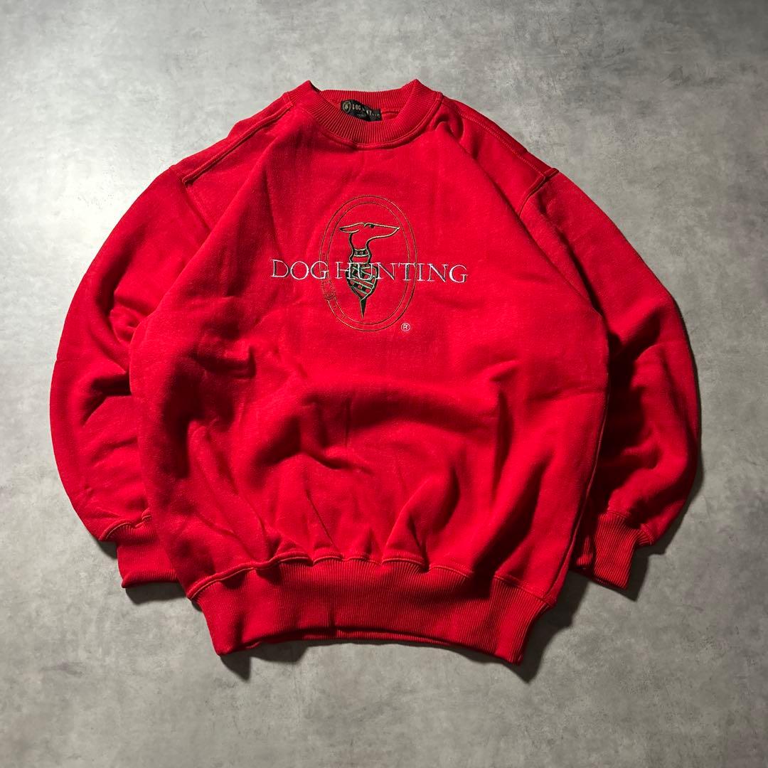 DOG HUNTING ワンポイントロゴ レッド 刺繍ロゴ スウェットトレーナー