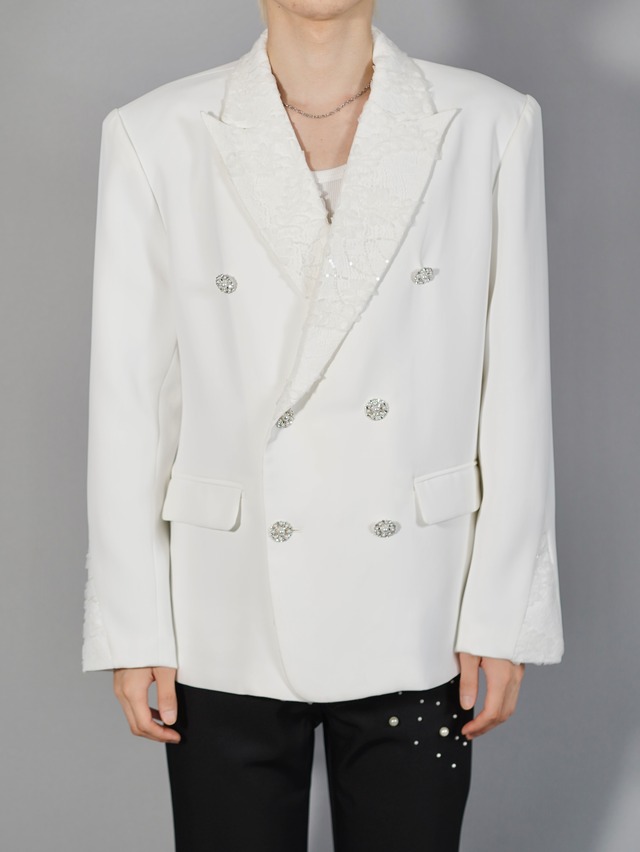 【ALUDE SELECT】lace collar crystal jacket