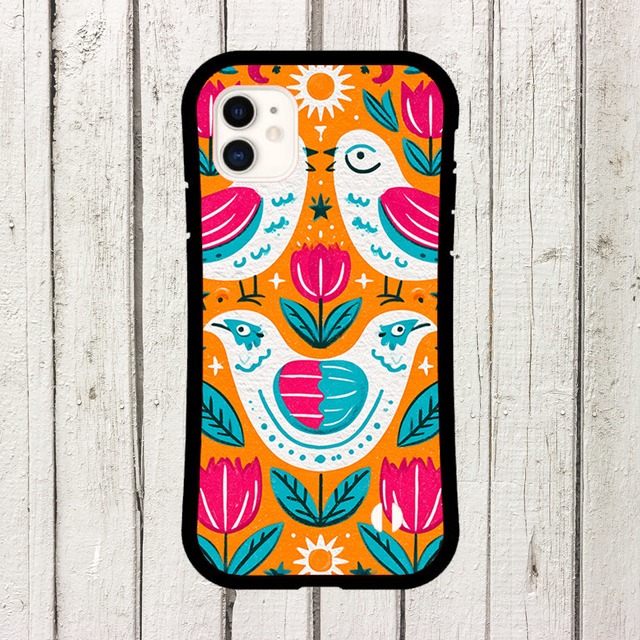 受注生産 iPhoneケース カラフルな花と波の民芸柄｜フォークアート PSYF032B