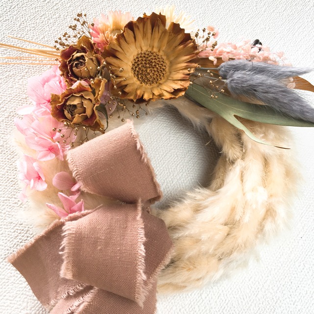 くすみピンク ミニブーケ パンパスグラス ドライフラワーリース Not Bad ドライフラワー インテリア雑貨