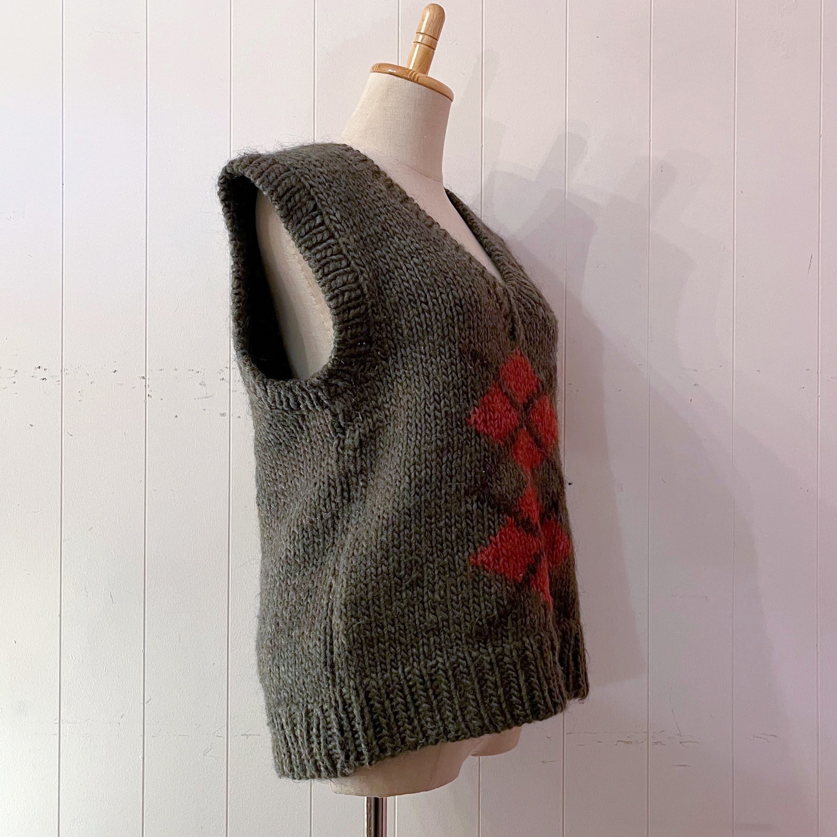 green argyle hand knit vest