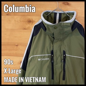 【Columbia】90s マウンテンパーカー ナイロンジャケット オムニテック ライナー フリース セット アースカラー カーキ アウター 刺繍ロゴ イヤホン収納 コロンビア XL US古着