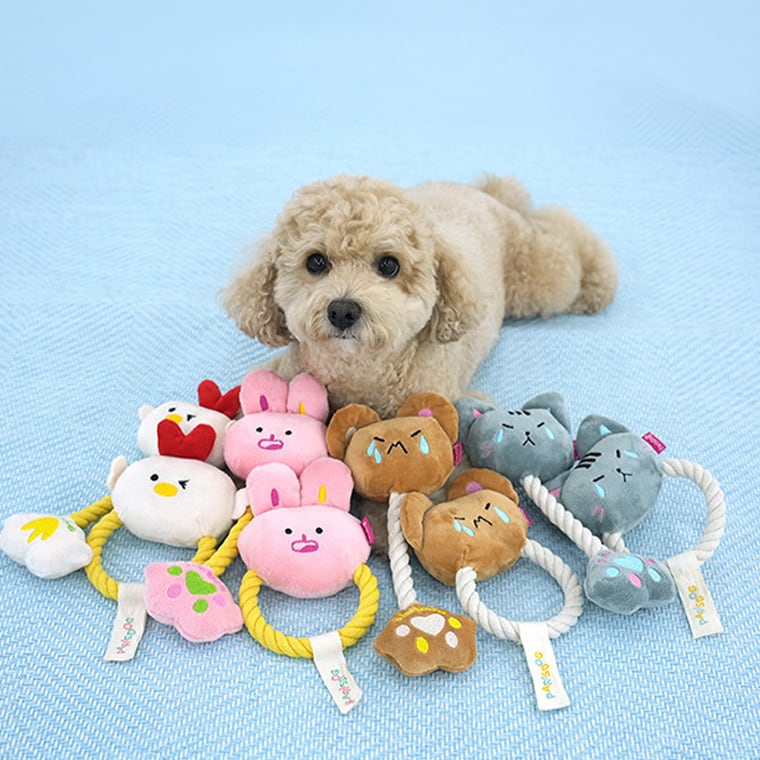 catch rope toy 4color 2type / ペット 犬 おもちゃ 噛む 音が鳴る ロープ 知育玩具 鳴き笛入り 可愛い わんちゃん おもちゃ ストレス解消 韓国 ペット用品