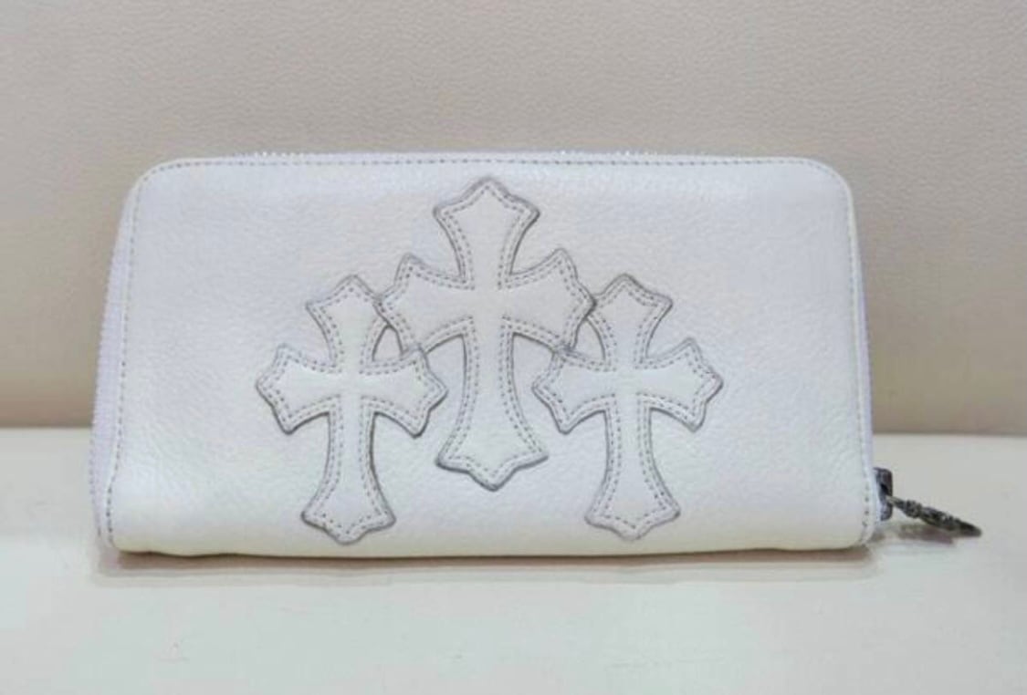 CHROME HEARTS クロムハーツ 1SNAP 3CEM CRS/1スナップクロスパッチ セメタリークロスパッチレザー財布 ブラック