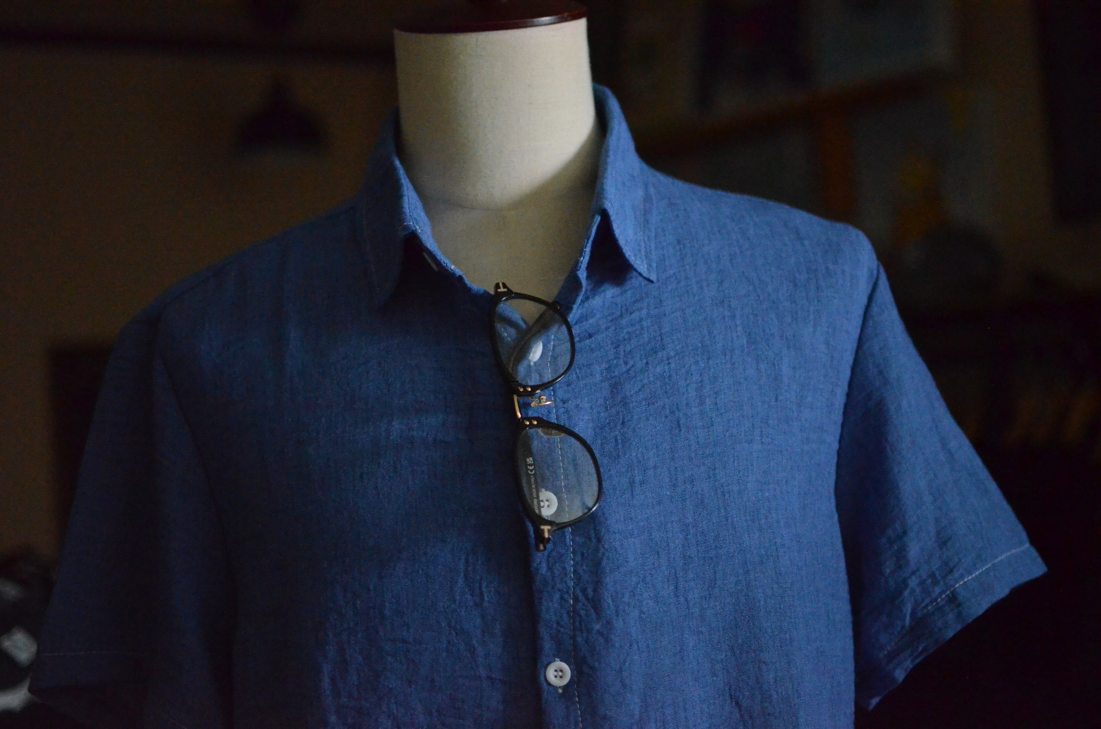 ★★★リネン半袖シャツ(BLUE) プレゼント付き