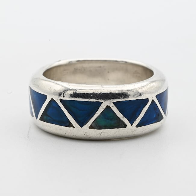 ZIGZAG Design Blue Mother Of Pearl Inlay Band Ring #10.5 / USA