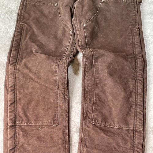 00s USA生地製 ダークブラウン ダブルニー Carhartt 32×34 詳細写真3